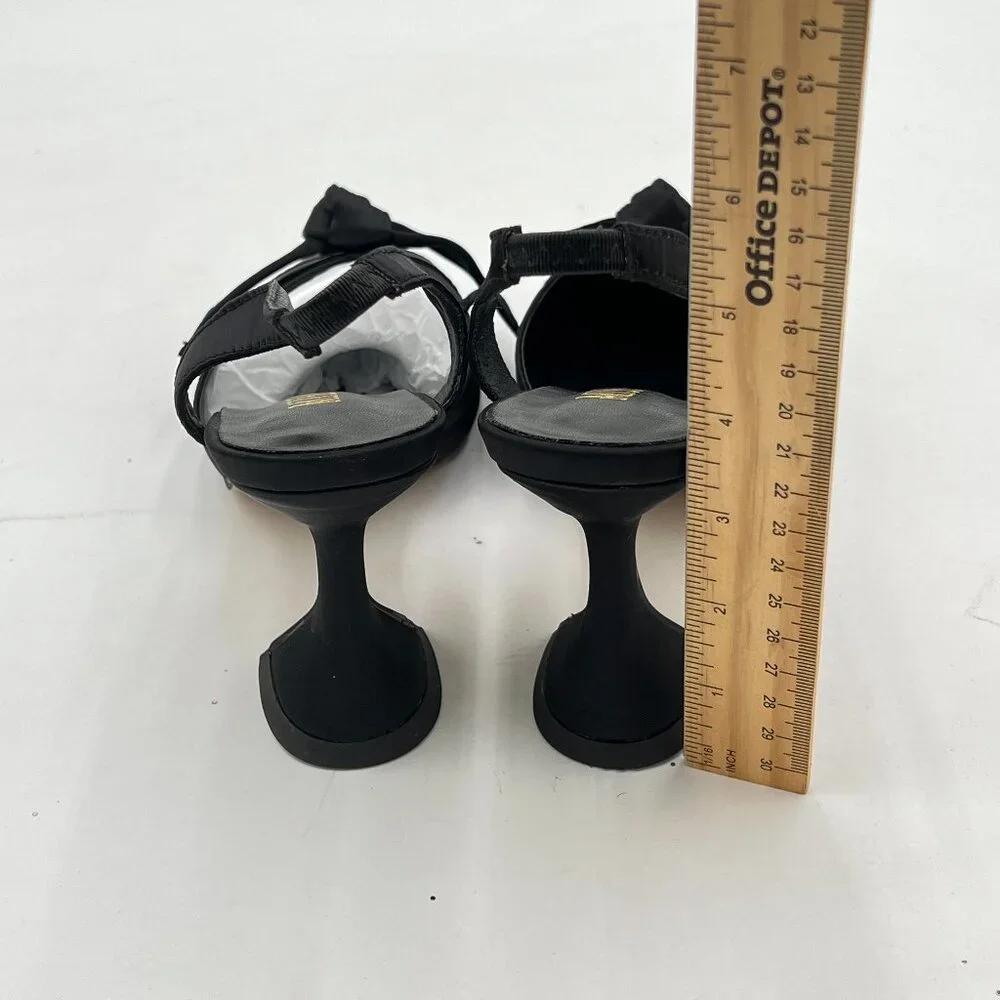 Miss Left Black Pointed Toe Slingback Pumps Bowknots Slip On Backstrap Sandals - Picture 5 of 8